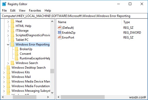 Windows 10 で Windows エラー報告を有効または無効にする