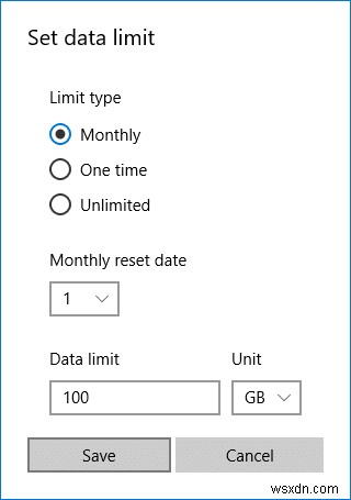 Windows 10 で WiFi とイーサネットのデータ制限を設定する方法 