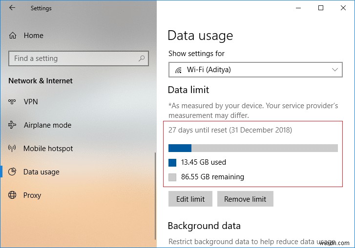 Windows 10 で WiFi とイーサネットのデータ制限を設定する方法 