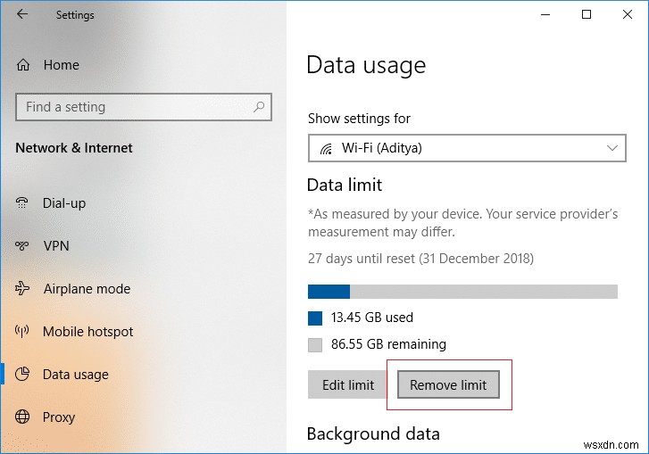 Windows 10 で WiFi とイーサネットのデータ制限を設定する方法 