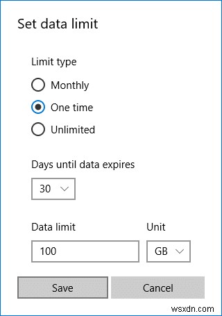 Windows 10 で WiFi とイーサネットのデータ制限を設定する方法 