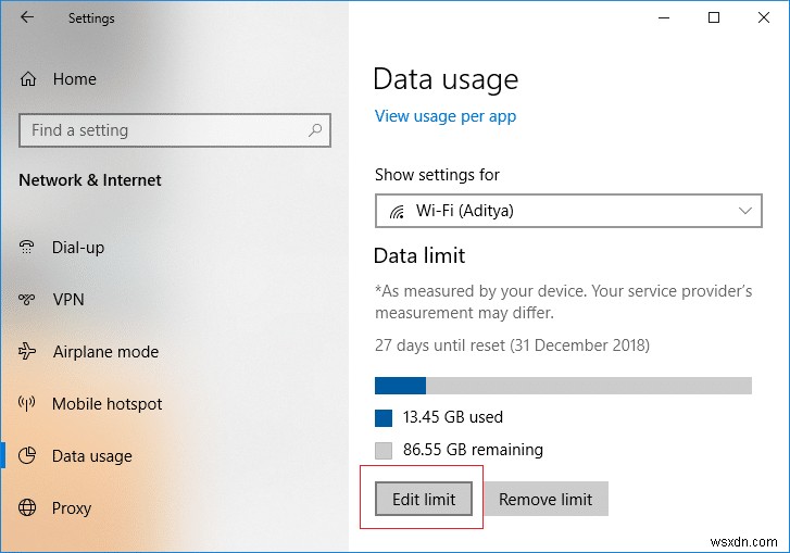 Windows 10 で WiFi とイーサネットのデータ制限を設定する方法 