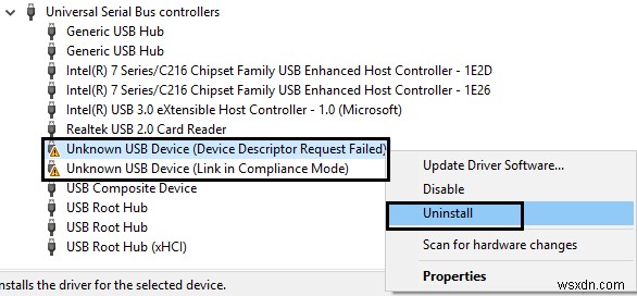 デバイス記述子要求の修正に失敗しました (不明な USB デバイス) 