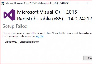 Microsoft Visual C++ 2015 再頒布可能セットアップがエラー 0x80240017 で失敗する問題を修正 
