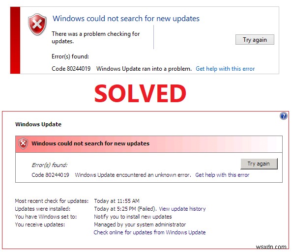 Windows Update エラー 80244019 を修正 