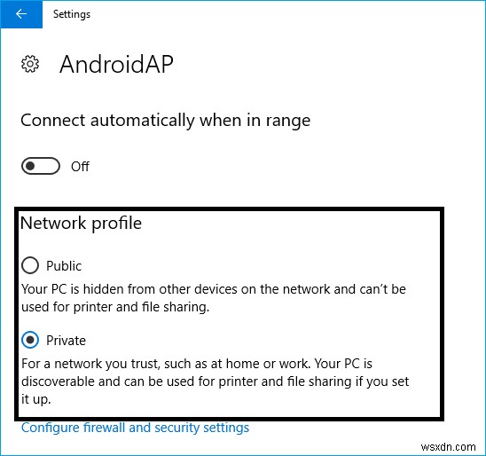 Windows 10 でパブリック ネットワークからプライベート ネットワークに変更する 