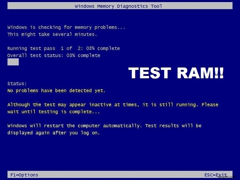 コンピュータの RAM をテストしてメモリ不良がないか確認する
