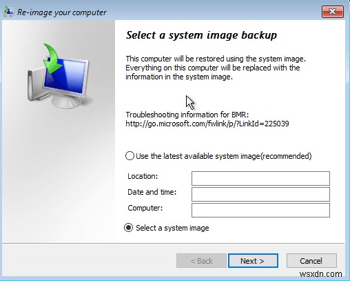 Windows 10 (システム イメージ) のフル バックアップを作成する 