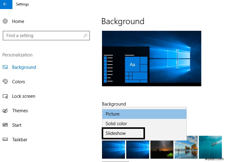 Windows 10で壁紙スライドショーを有効にする方法 