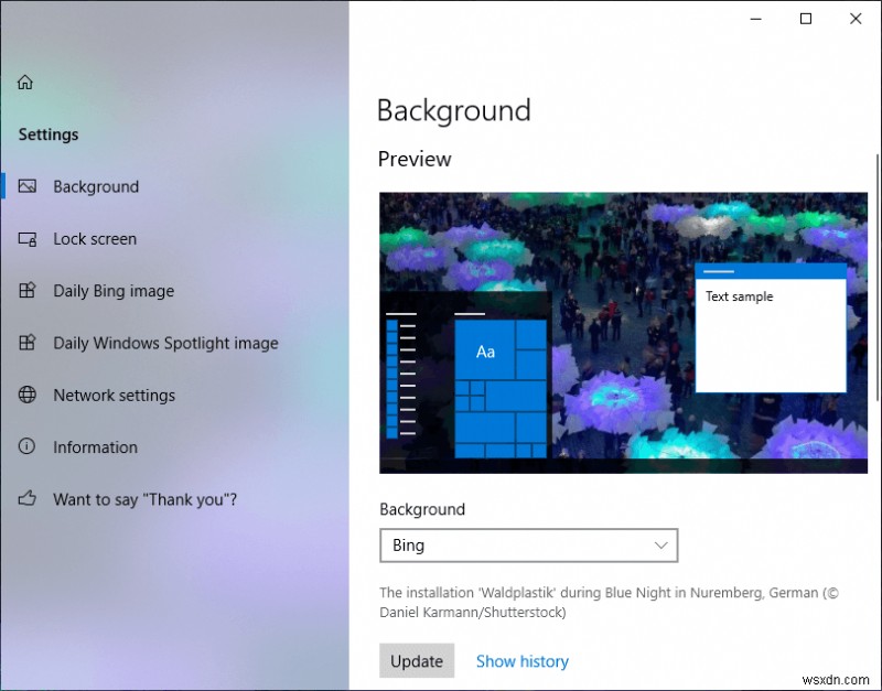 Windows 10 で毎日の Bing 画像を壁紙として設定する