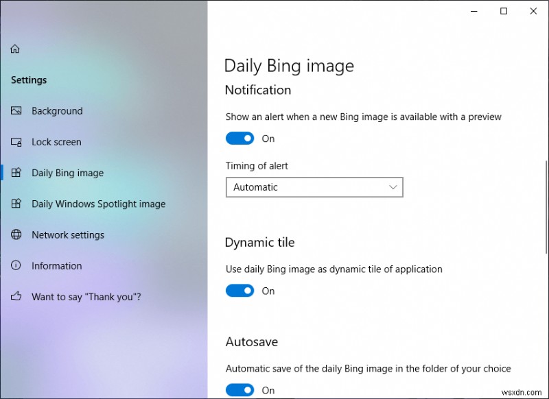 Windows 10 で毎日の Bing 画像を壁紙として設定する