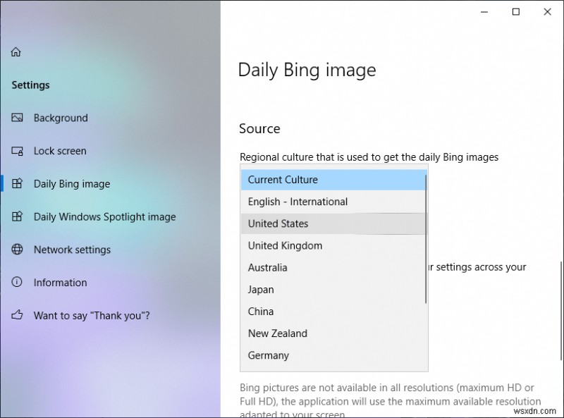 Windows 10 で毎日の Bing 画像を壁紙として設定する