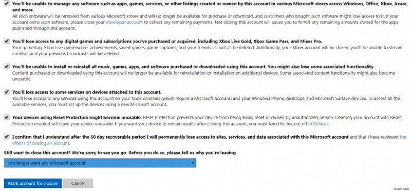 Microsoft アカウントを閉鎖して削除する方法