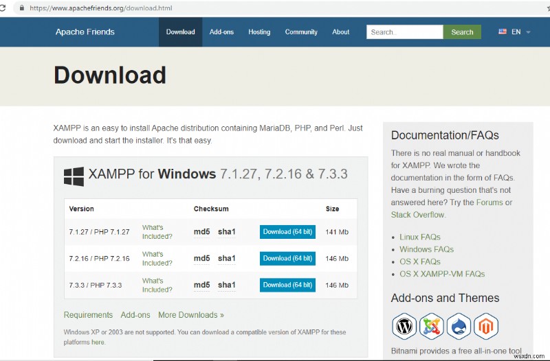 Windows 10 に XAMPP をインストールして構成する