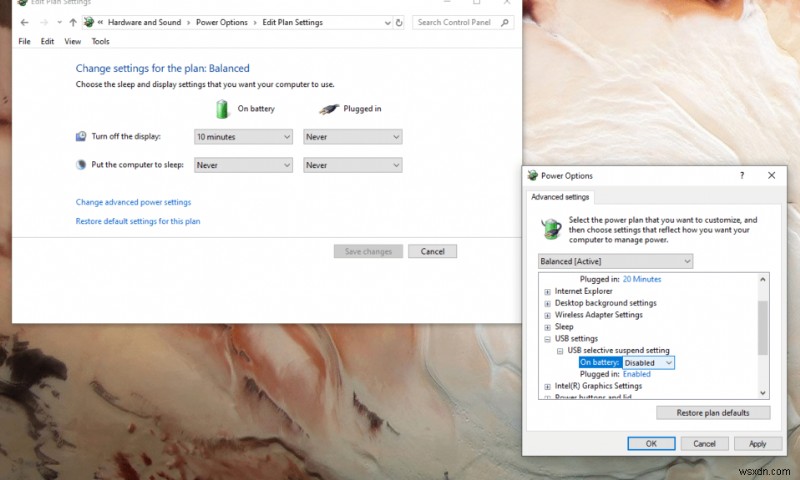 Windows 10 で USB セレクティブ サスペンド設定を無効にする 