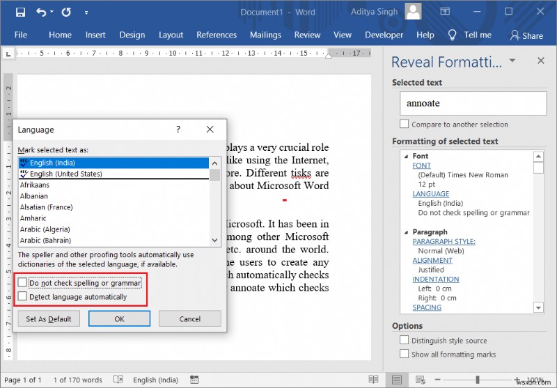 Microsoft Word でスペル チェックが機能しない問題を修正 