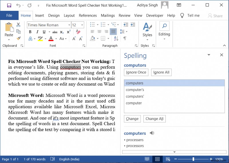 Microsoft Word でスペル チェックが機能しない問題を修正 