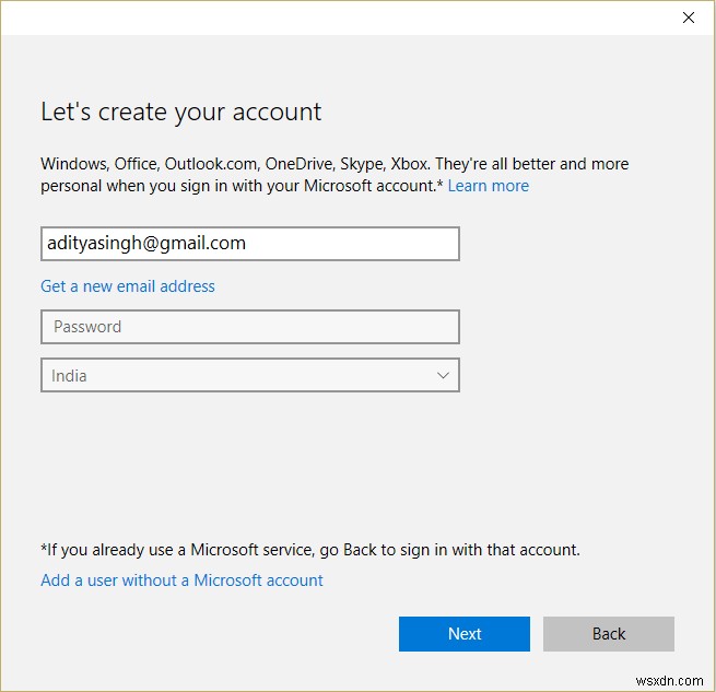 Gmail を使用して Windows 10 アカウントを作成する方法 