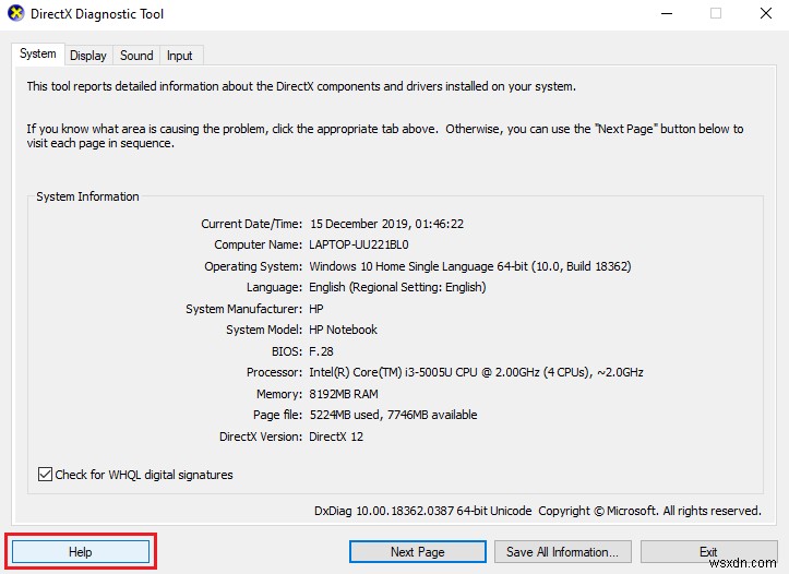 Windows 10 で DirectX 診断ツールを使用する方法