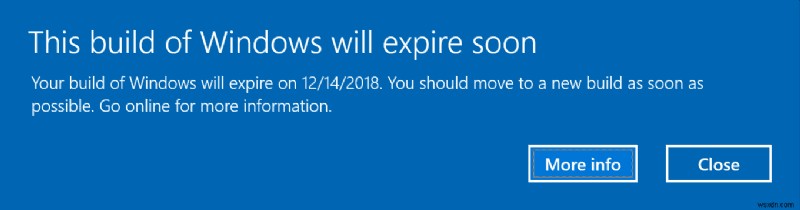 Windows のこのビルドが間もなく期限切れになる問題を修正