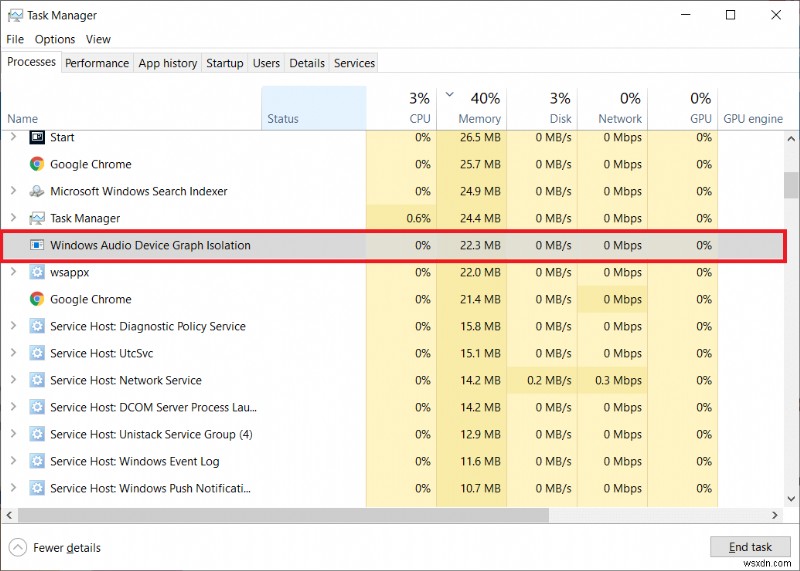 Windows Audio Device Graph Isolation の高い CPU 使用率を修正する