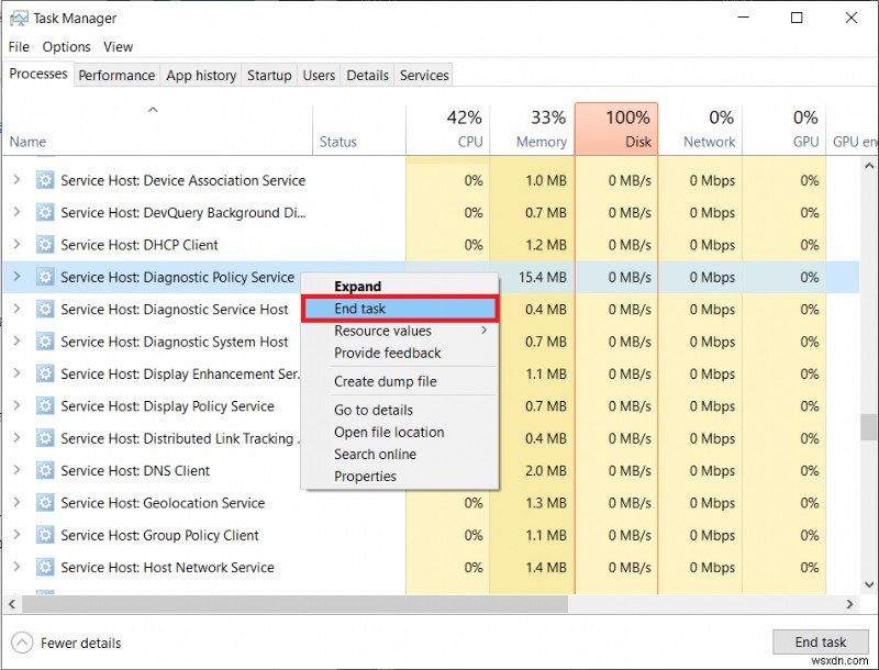 サービス ホストの修正:診断ポリシー サービスの CPU 使用率が高い 