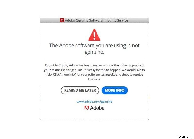 使用しているAdobeソフトウェアが正規のエラーではない問題を修正 