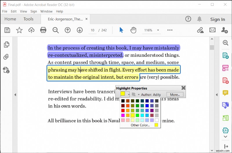 Adobe Acrobat Reader でハイライトの色を変更する方法
