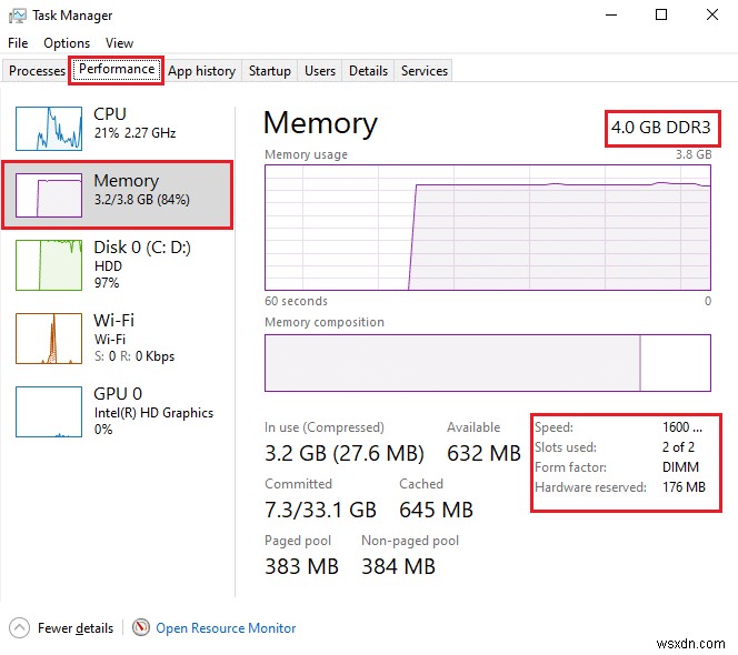 Windows 10 で RAM の速度、サイズ、およびタイプを確認する方法 