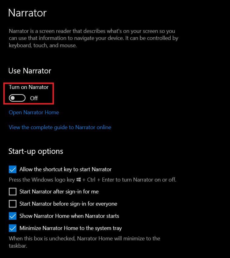 Windows 10 でナレーターの音声をオフにする方法