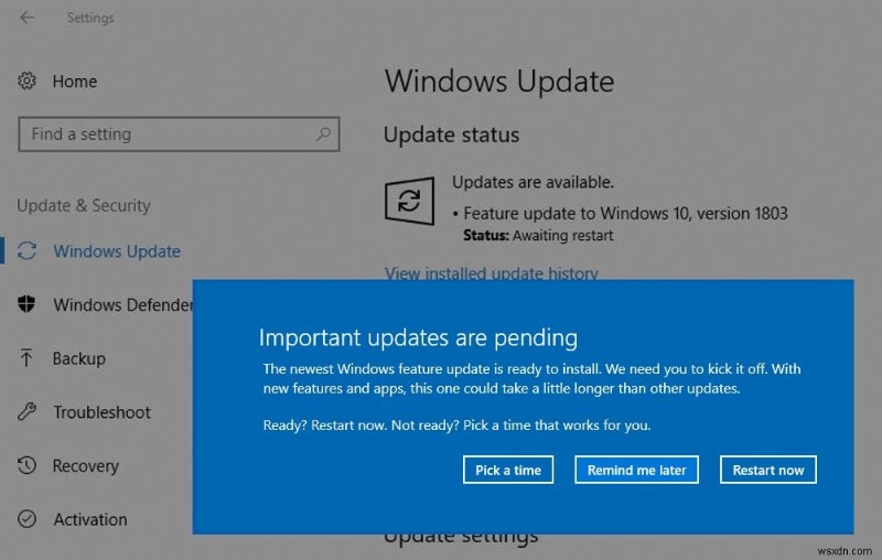 インストール保留中の Windows 10 Update を修正 