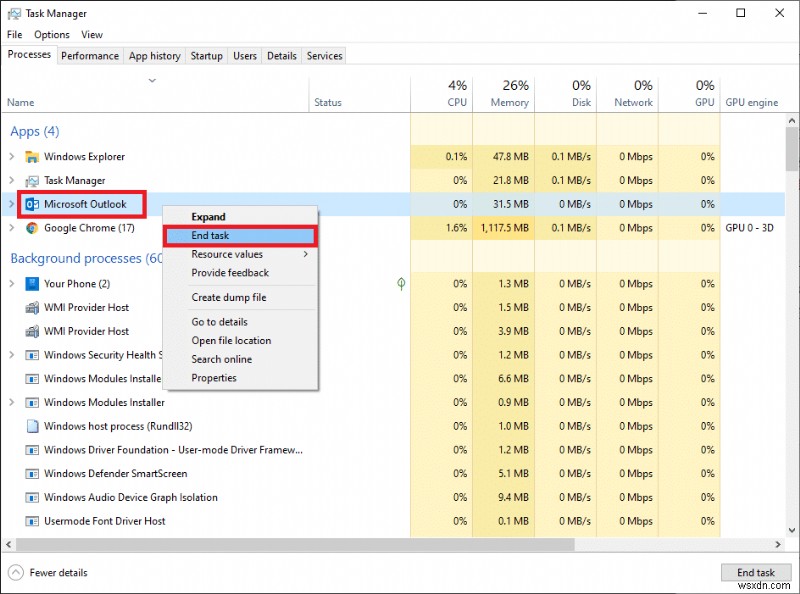 Windows 10でOutlookアプリが開かない問題を修正 