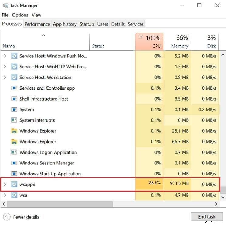 Windows 10 で WSAPPX の高いディスク使用率を修正する 