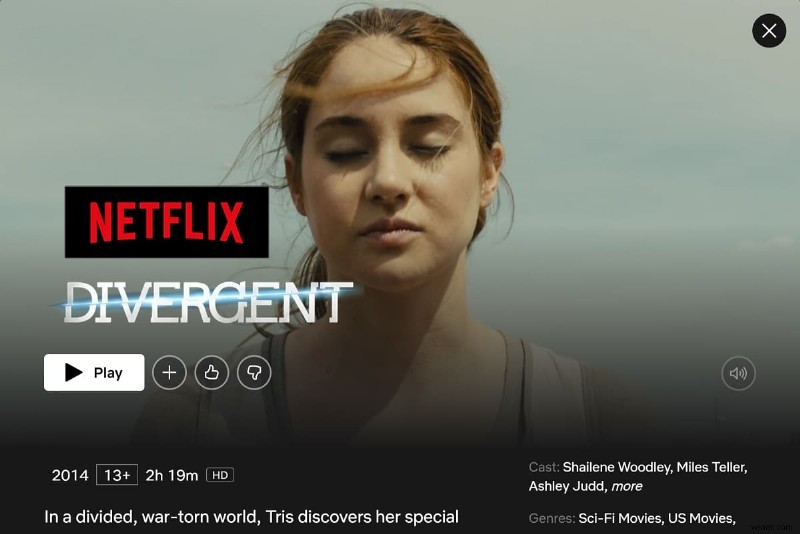 Divergent は Netflix にありますか?