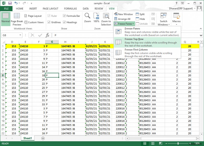 Excel で行と列を固定する方法