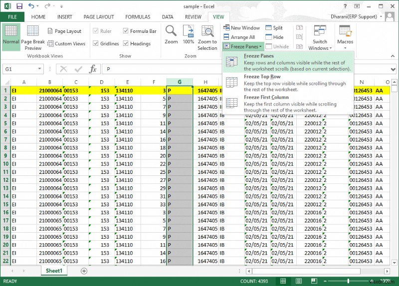 Excel で行と列を固定する方法