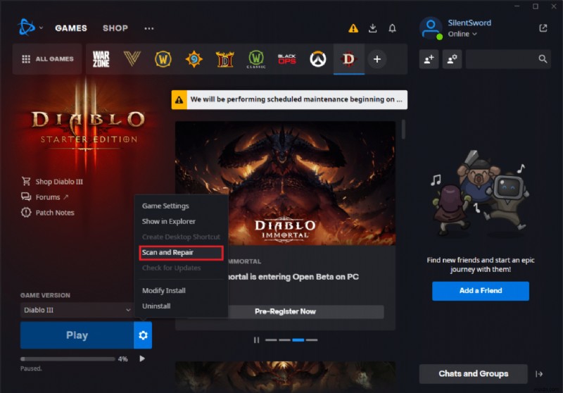 Windows 10でDiablo 3エラーコード1016を修正 