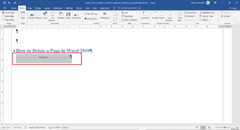 Word 2010 でページを削除する方法