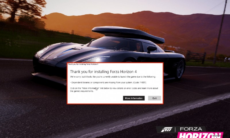 Windows 10 で Forza Horizo​​n 4 FH001 を修正 