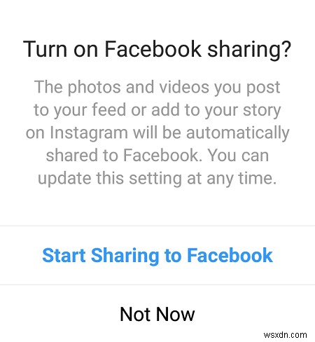 Instagram から Facebook に写真を共有できない問題を修正