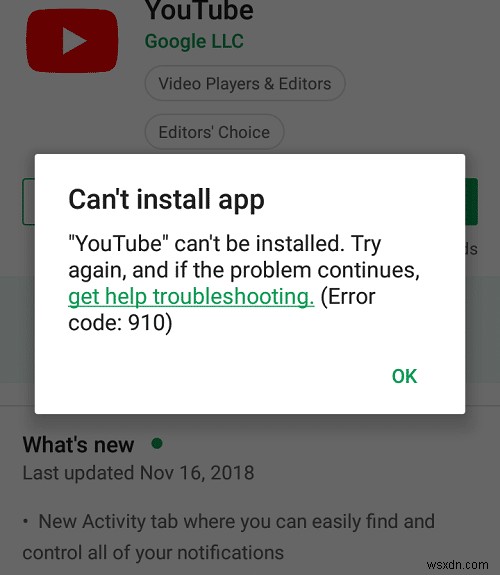 Google Play ストアでアプリをインストールできないエラー コード 910 を修正