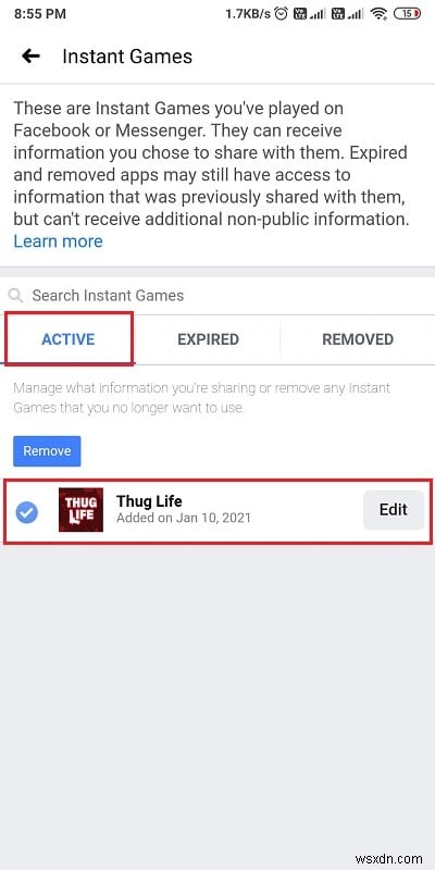 Facebook Messenger から Thug Life ゲームを削除する方法