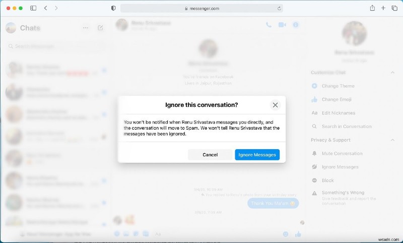 Messenger のメッセージを無視および無視しない方法