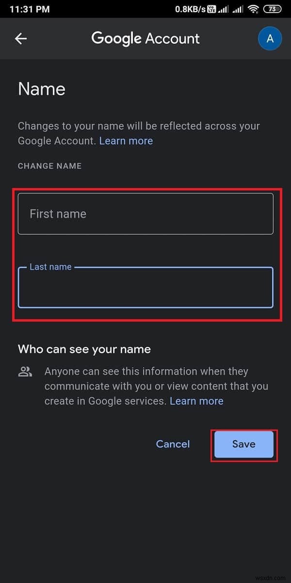 Google アカウントの名前、電話番号、その他の情報を変更する