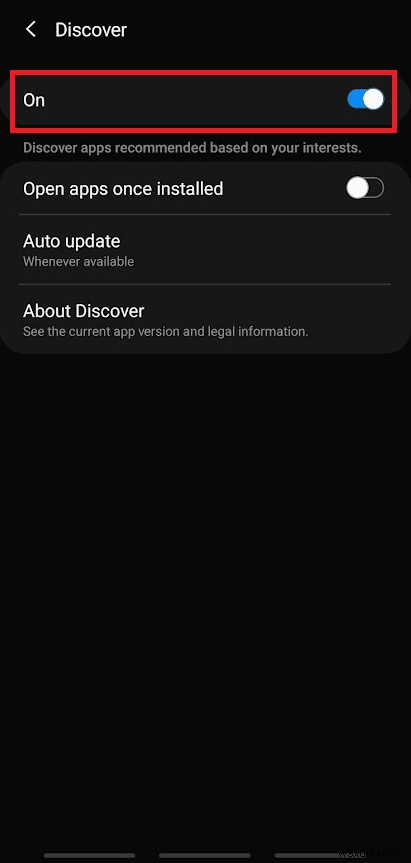 アプリ画面から Samsung Discover オプションを無効にする方法