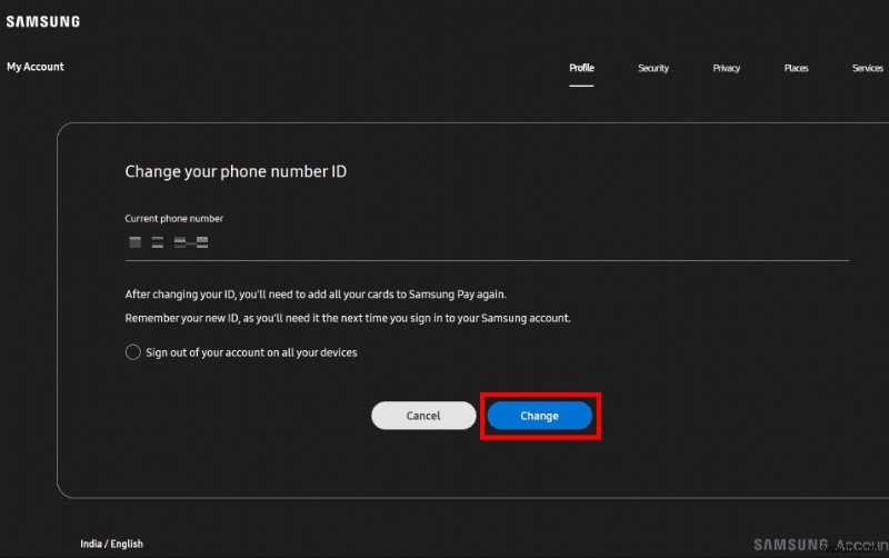 Samsung アカウントの電話番号を変更する方法