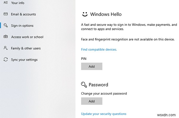 Windows 10 でユーザー アカウントのパスワードを設定する方法