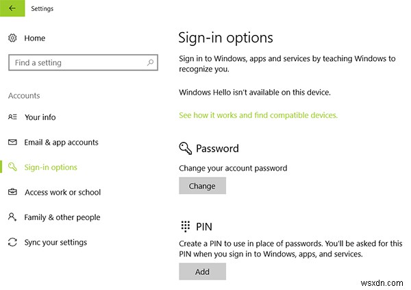 Windows 10 でサインイン オプションを追加、変更、削除、または設定する方法