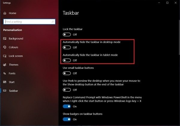 Windows 10 でタスクバーを自動的に非表示にする方法