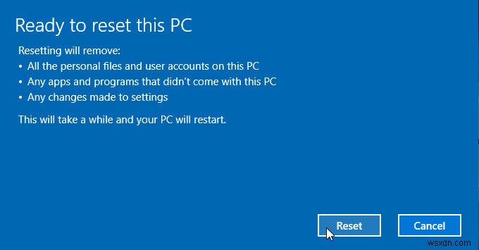 Windows 10 をリセットしてすべてを削除する方法